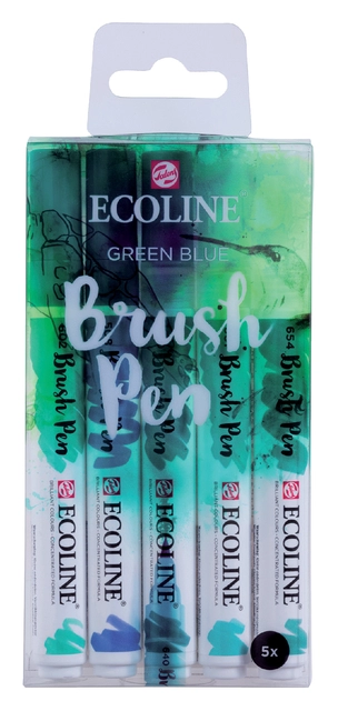 Een Brushpen Talens Ecoline set-groenblauw blister à 5 stuks ass koop je bij Hoekmankantoorartikelen.nl