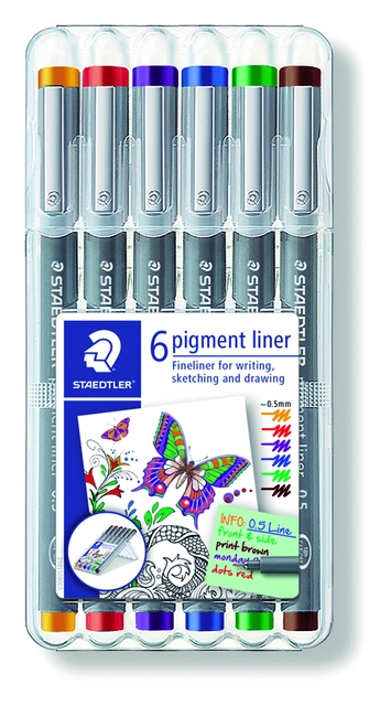 Een Fineliner Staedtler Pigment 308 assorti 0.5mm set à 6st assorti koop je bij Hoekmankantoorartikelen.nl