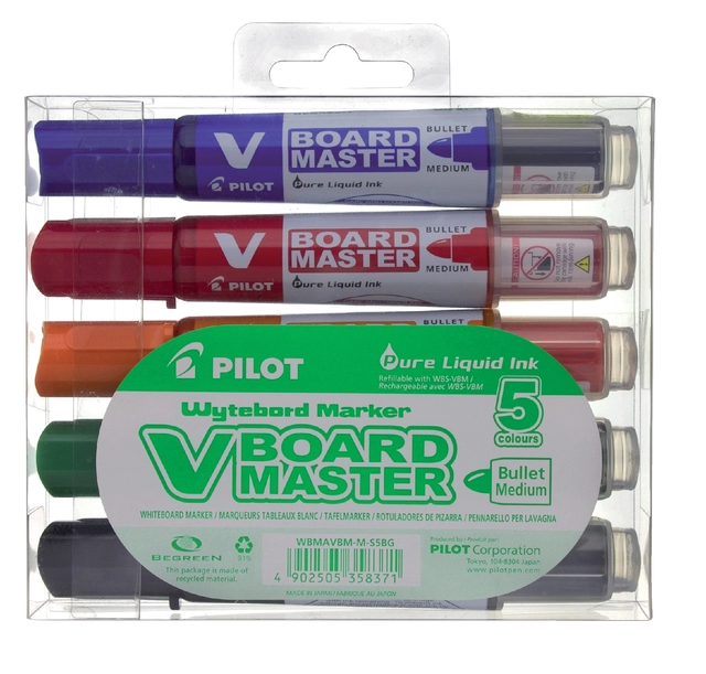 Een Viltstift PILOT Begreen whiteboard rond medium assorti etui à 5 stuks koop je bij VHK Kantoorartikelen