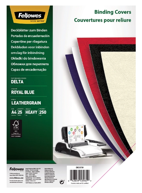 Een Voorblad Fellowes A4 lederlook royal blauw 25 stuks koop je bij Hoekmankantoorartikelen.nl