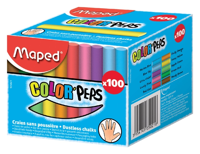 Een Schoolbordkrijt Maped Color'Peps doos á 100 stuks assorti koop je bij VHK Kantoorartikelen