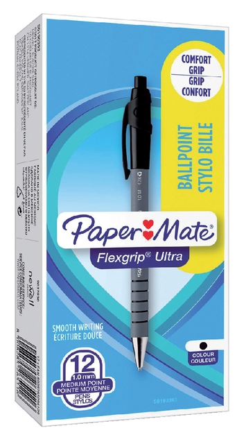 Een Balpen Paper Mate Flexgrip Ultra medium zwart koop je bij VHK Kantoorartikelen