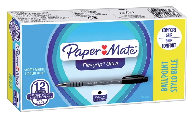 Een Balpen Paper Mate Flexgrip Ultra stick medium zwart koop je bij VHK Kantoorartikelen