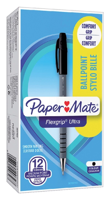 Een Balpen Paper Mate Flexgrip Ultra stick medium zwart koop je bij VHK Kantoorartikelen