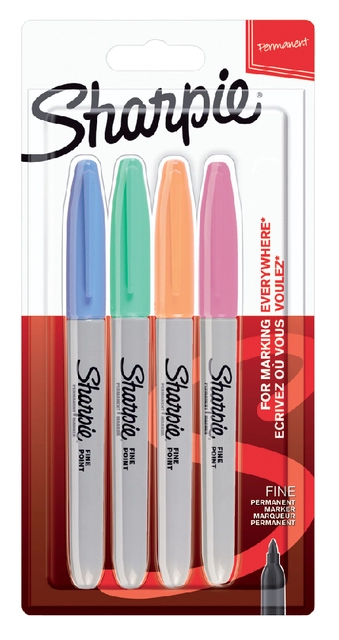 Een Viltstift Sharpie rond fine pastel assorti blister à 4 stuks koop je bij VHK Kantoorartikelen