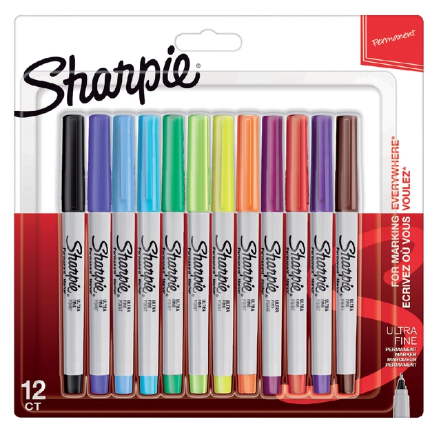 Een Viltstift Sharpie rond ultra fine fun assorti blister à 12 stuks koop je bij VHK Kantoorartikelen