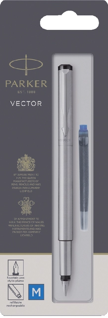 Een Vulpen Parker Vector stainless steel medium blister à 1 stuk koop je bij VHK Kantoorartikelen