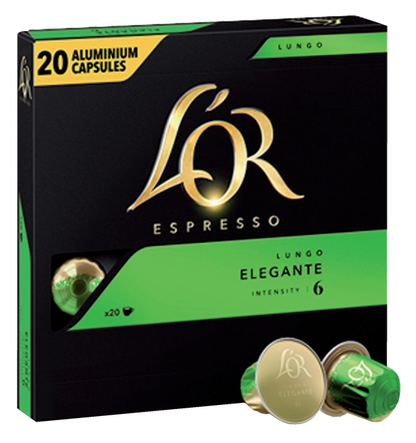 Een Koffiecups L'Or espresso Lungo Elegante 20 stuks koop je bij VHK Kantoorartikelen