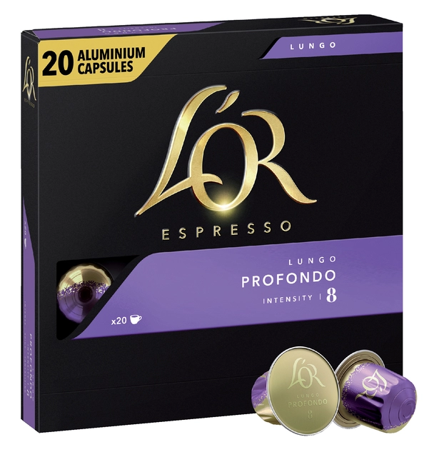 Een Koffiecups L'Or espresso Lungo Profondo 20 stuks koop je bij VHK Kantoorartikelen