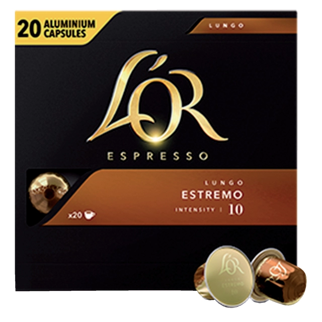 Een Koffiecups L'Or espresso Lungo Estremo 20 stuks koop je bij VHK Kantoorartikelen