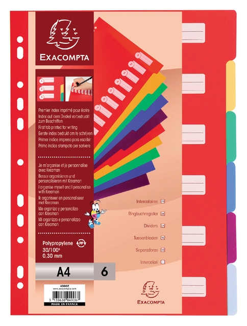 Een Tabbladen Exacompta 225x297mm 11-gaats 6-delig assorti PP koop je bij VHK Kantoorartikelen