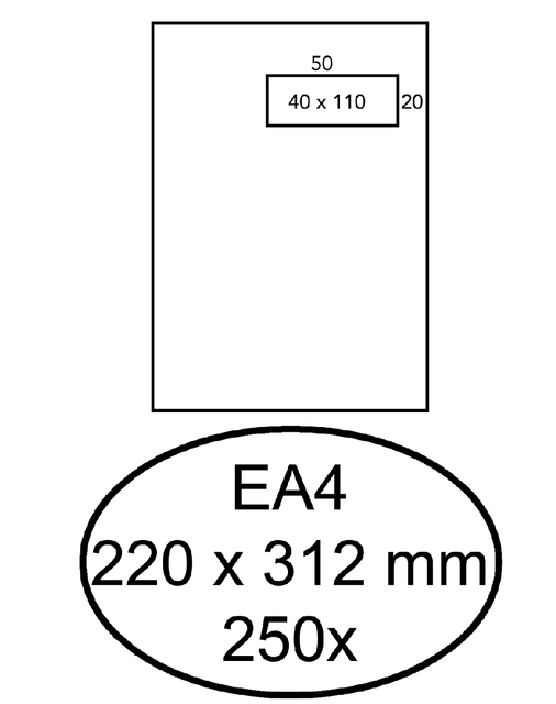 Een Envelop Hermes akte EA4 220x312mm venster rechts 4x11cm zelfklevend wit doos à 250 stuks koop je bij VHK Kantoorartikelen