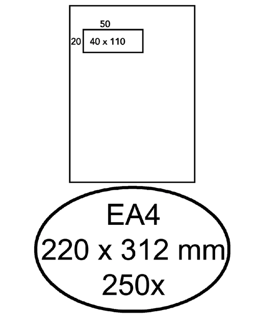 Een Envelop Hermes akte EA4 220x312mm venster links 4x11cm zelfklevend wit doos à 250 stuks koop je bij VHK Kantoorartikelen