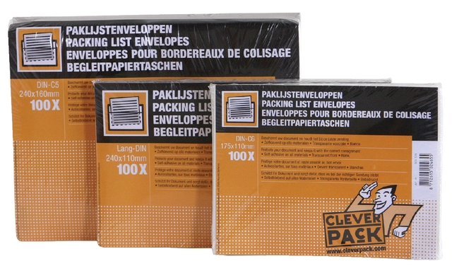 Een Paklijstenvelop CleverPack zelfklevend onbedrukt 230x110mm pak à 100 stuks koop je bij VHK Kantoorartikelen