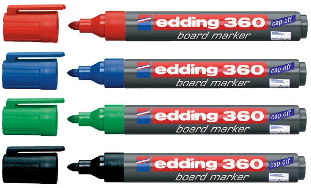 Een Viltstift edding 360 whiteboard rond 1.5-3mm assorti blister à 4 stuks koop je bij VHK Kantoorartikelen