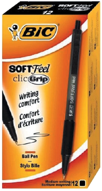 Een Balpen Bic soft feel grip clic medium zwart koop je bij VHK Kantoorartikelen