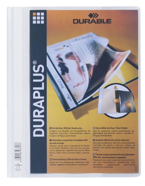 Een Snelhechtmap Durable Duraplus A4 wit koop je bij VHK Kantoorartikelen