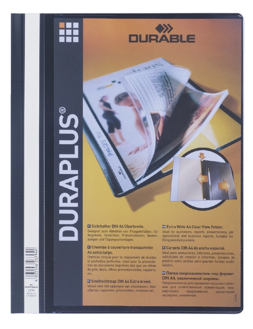 Een Snelhechtmap Durable Duraplus A4 zwart koop je bij VHK Kantoorartikelen