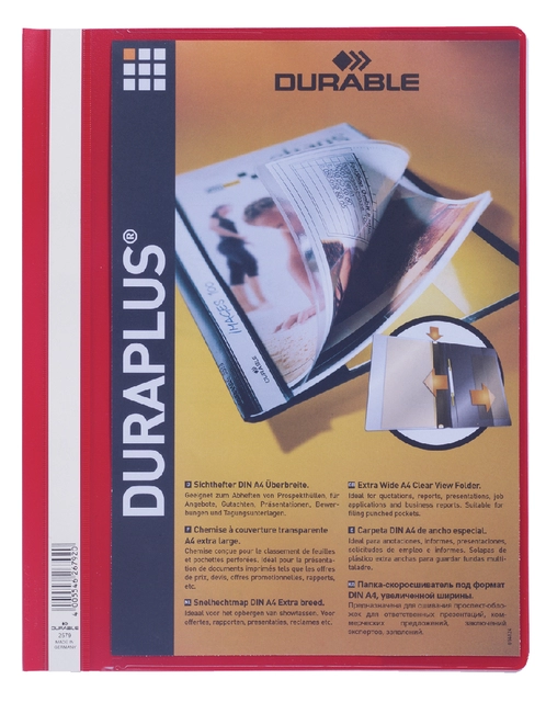 Een Snelhechtmap Durable Duraplus A4 rood koop je bij VHK Kantoorartikelen