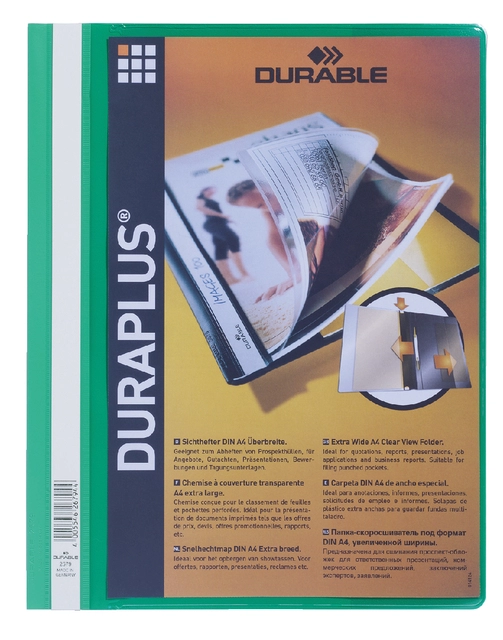 Een Snelhechtmap Durable Duraplus A4 groen koop je bij VHK Kantoorartikelen