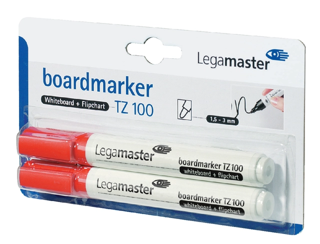 Een Viltstift Legamaster TZ 100 whiteboard rond 1.5-3mm rood blister à 2 stuks koop je bij VHK Kantoorartikelen