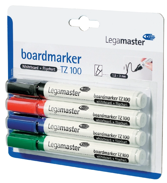 Een Viltstift Legamaster TZ 100 whiteboard rond 1.5-3mm assorti blister à 4 stuks koop je bij VHK Kantoorartikelen