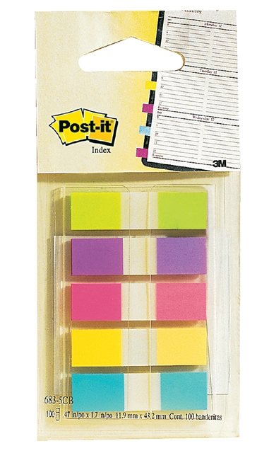 Een Indextabs Post-it 6835 11.9x43.1mm assorti 100 tabs koop je bij Hoekmankantoorartikelen.nl