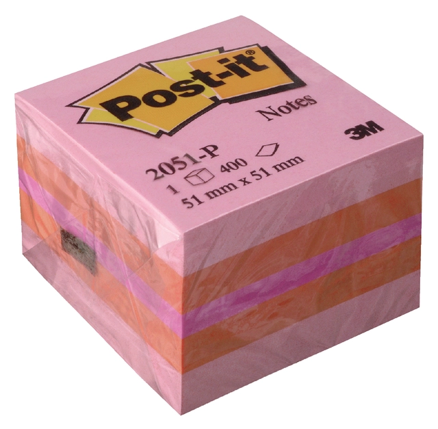 Een Memoblok Post-it 2051 51x51mm kubus roze koop je bij Hoekmankantoorartikelen.nl