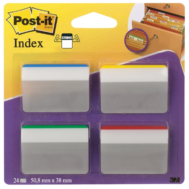 Een Indextabs Post-it 686A1 38x50.8mm strong gebogen assorti 24 tabs koop je bij Hoekmankantoorartikelen.nl