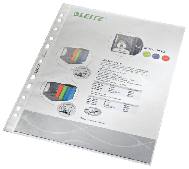 Een Showtas Leitz Premium standaard 11-gaats copy safe 0.085mm PP A4 transparant 100 stuks koop je bij VHK Kantoorartikelen