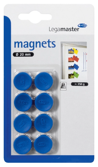 Een Magneet Legamaster 20mm 250gr blauw 8 stuks koop je bij Hoekmankantoorartikelen.nl