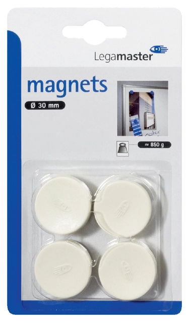 Een Magneet Legamaster 30mm 850gr wit 4 stuks koop je bij Hoekmankantoorartikelen.nl