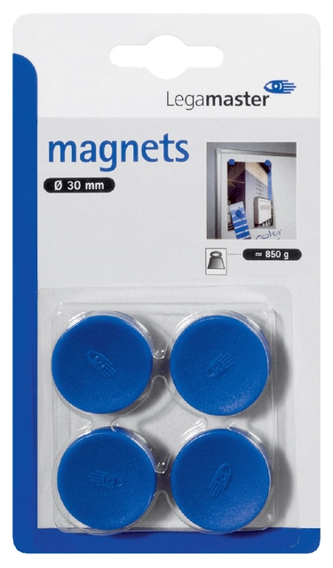 Een Magneet Legamaster 30mm 850gr blauw 4 stuks koop je bij Hoekmankantoorartikelen.nl