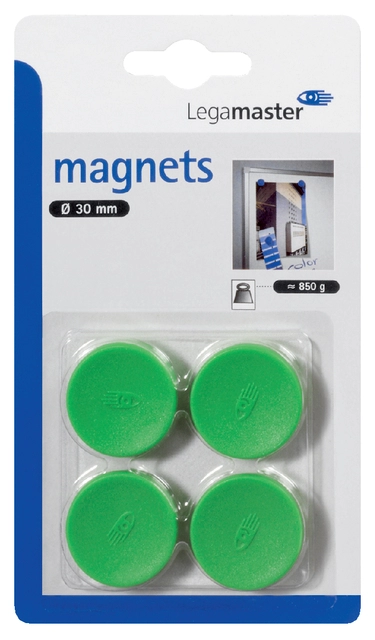 Een Magneet Legamaster 30mm 850gr groen 4 stuks koop je bij Hoekmankantoorartikelen.nl