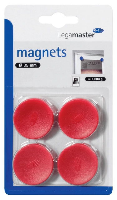 Een Magneet Legamaster 30mm 850gr rood 4 stuks koop je bij Hoekmankantoorartikelen.nl