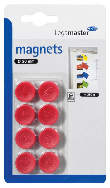 Een Magneet Legamaster 20mm 250gr rood 8 stuks koop je bij Hoekmankantoorartikelen.nl