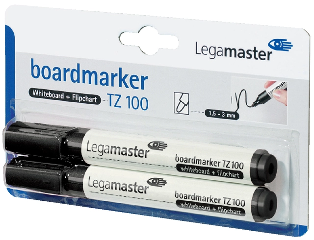 Een Viltstift Legamaster TZ 100 whiteboard rond 1.5-3mm zwart blister à 2 stuks koop je bij VHK Kantoorartikelen