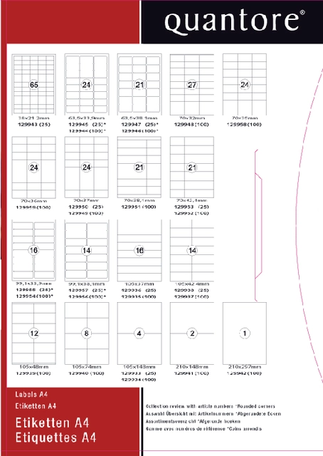 Een Etiket Quantore 63.5x33.9mm 2400 stuks koop je bij VHK Kantoorartikelen