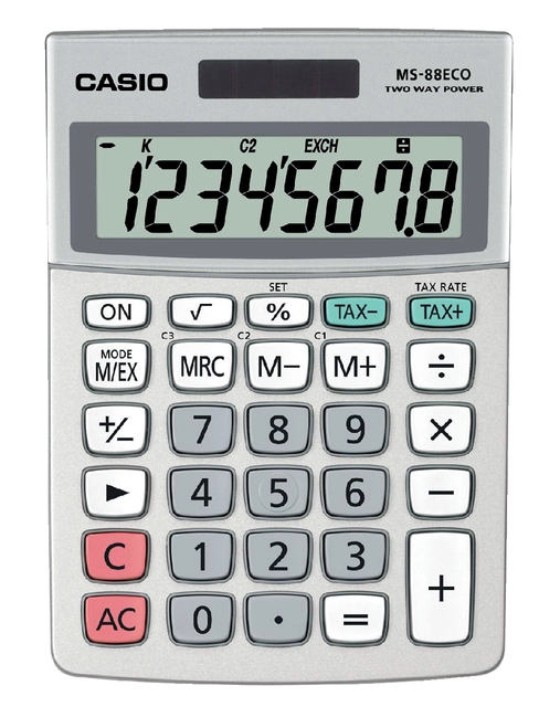 Een Rekenmachine Casio MS-88ECO koop je bij VHK Kantoorartikelen