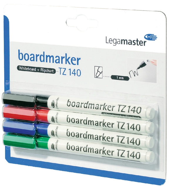 Een Viltstift Legamaster TZ 140 whiteboard rond 1mm assorti blister à 4 stuks koop je bij VHK Kantoorartikelen