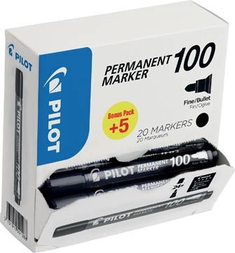 Een Pilot permanent marker 100, XXL doos met 15 + 5 stuks, zwart koop je bij Muys Kantoor & Kado