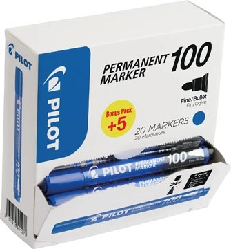 Een Pilot permanent marker 100, XXL doos met 15 + 5 stuks, blauw koop je bij Muys Kantoor & Kado