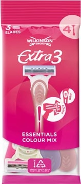 Een Wilkinson Extra 3 Essentials Colour Mix scheermes, pak van 4 stuks koop je bij Muys Kantoor & Kado