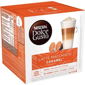 Een Nescafé Dolce Gusto koffiecapsules, Latte Macchiato Caramel, pak van 16 stuks koop je bij Muys Kantoor & Kado