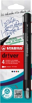 Een STABILO dr!ver fineliner, medium punt, geassorteerde kleuren, blister van 4 stuks koop je bij Muys Kantoor & Kado