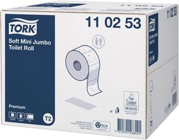 Een Tork Premium Mini jumborol toiletpapier zacht, 2-laags, systeem T2, wit koop je bij Muys Kantoor & Kado