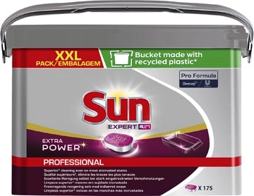 Een Sun Pro Formula Expert All-in-one vaatwastabletten, extra power, emmer van 175 stuks koop je bij Muys Kantoor & Kado