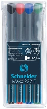 Een Schneider permanent marker Maxx 222, etui van 4 stuks in geassorteerde kleuren koop je bij Muys Kantoor & Kado