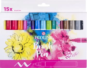 Een Talens Ecoline Brush pen, etui van 15 stuks, assorti koop je bij best4office