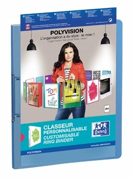 Een OXFORD Polyvision personaliseerbare ringmap, formaat A4, uit PP, rug van 3 cm, 2 ringen, blauw koop je bij best4office